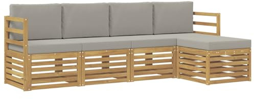 vidaXL Outdoor-Sofagarnitur 5 pcs Weiß und Hellgrau, Garten, modernes Outdoor-Sofa-Set, Sitzgruppe, Poolmöbel, beigefarbene Textur, braun, Lounge