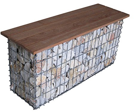 GABIONA - Gabionenbank mit Sitzfläche aus Holz (Cumura) - Gartenbank BxHxT: 105 x 50 x 30 cm - Maschenweite 5 x 10 cm