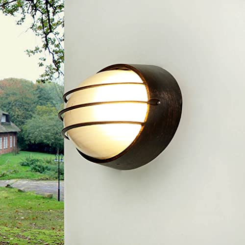 Licht-Erlebnisse Wandleuchte Outdoor Aluminium Glas in Kupfer Antik IP44 Haustür B:22 cm E27 Rustikal Maritim blendarme Außenlampe Wand AMSTERDAM