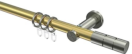 Interdeco Messing-Optik/Edelstahl-Optik Gardinenstange 20 mm Ø Platon Elanto, 160 cm