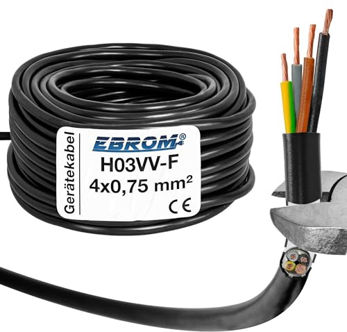 EBROM Schlauchleitung Gerätekabel -RUND- H03VV-F 4x0,75 mm², schwarz, 50 m | von 5 bis 250 Meter flexibel - 4x0,75 mm2 - z.B. für Elektrogeräte, Steuerungen oder Antriebe, für leichte Beanspruchungen