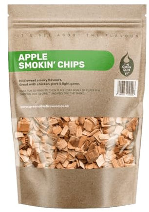 Green Olive Bois de Chauffage – Copeaux de Bois pour Fumer, 3 L – Copeaux de Bois pour Barbecue ou fumoir – Copeaux de Bois aromatisés pour Fumer de la Viande, du Poisson et même des légumes – Pomme
