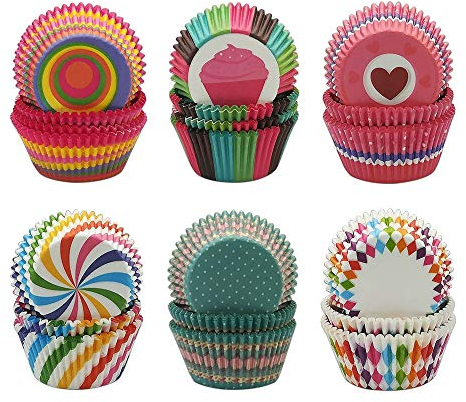 Cupcake Baking Cases 600pcs Muffin Cases Standard Paper Wrappers 6 Styles Baking Cups Cupcake Liners for Christmas Birthday Wedding Party