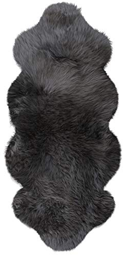 HEITMANN Australisches Lammfell anthrazit Schaffell Bettvorleger Teppich warm weich 140 x 68 cm