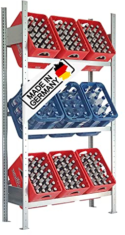 Lagerknecht Getränkekistenregal 9 Kisten Made in Germany professionelle Ordnung für Kisten; Regal für Getränkekisten,Getränkeregal,Wasserkistenregal,Bierkistenregal Silber 185x105x33 cm (HxBxT)