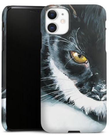 DeinDesign Premium Case kompatibel mit Apple iPhone 11 Smartphone Handyhülle Schutzhülle matt Katze schwarz weiß