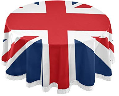 Mnsruu Runde Tischdecke mit britischer Flagge und Union Jack, 152,4 cm, dekorative Spitze, Makramee für Buffet, Party, Urlaub, Abendessen