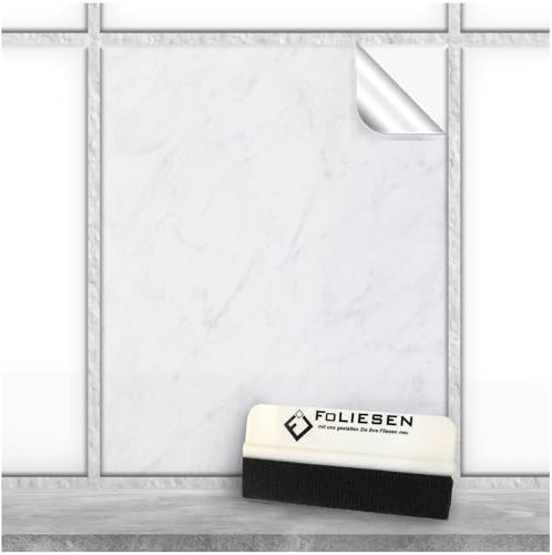 FoLIESEN Fliesenaufkleber 20x25 cm für Bad, Küche, Badezimmer - Fliesen-Folie selbstklebend - 30 Klebefliesen + Rakel, .:White Marble - 20x25 cm
