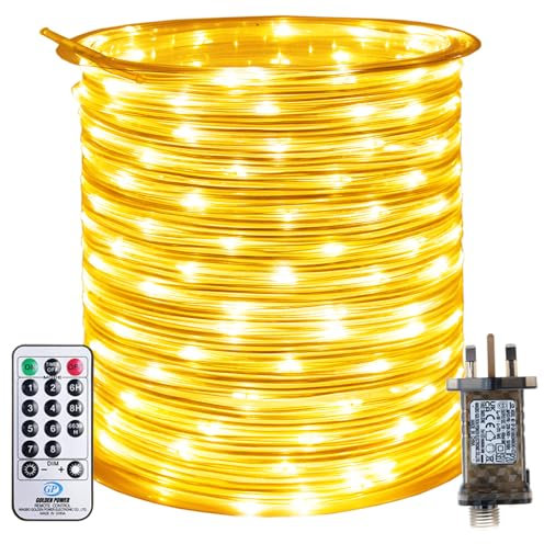 RcStarry 50M 500 LED Rope Lights, 8 Modes, Timer, Remtoe, Plug in Indoor Outdoor String Lights, Warm White, IP67 Waterproof Fairy Lights for Garden, Patio, Deck, Landscape Lighting, Bedroom and More