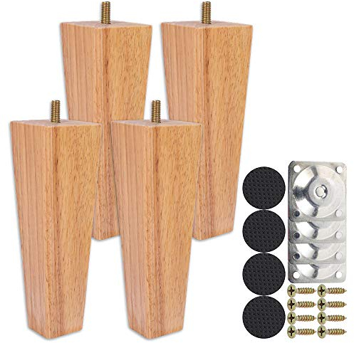 Höhe Sofa-Beine, 4 Stück Holz-Möbelbeine, quadratisch, konisch, solide Ersatz-Möbelfüße für Sessel, Schränke, gerade Holzfarbe für Ottomane, Couch, Kommode (15 cm)