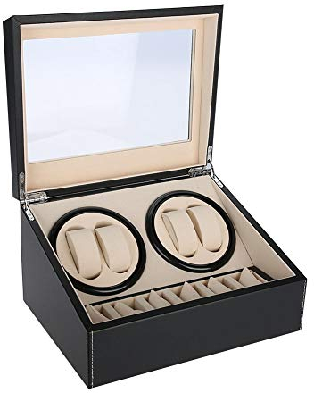 Watch Display Box PU Leder Stilvoll und langlebig Uhrenbeweger für 4 Automatikuhren + 6 Gitter Uhrenspeichergehäuse Leiser Motor Mehrfachumdrehung Watch Winder(schwarz)
