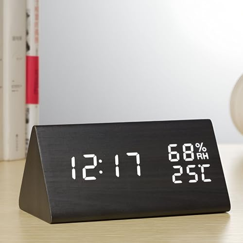 VORRINC Wecker Digital Holz, Wecker Holzoptik mit 3 Alarm/Datum/Temperaturanzeige / 3 Helligkeit, Tischuhr Digital,Wecker Holz mit Zwei Anzeigemodi und Stromsparmodus(Batterie Nicht Enthalten)