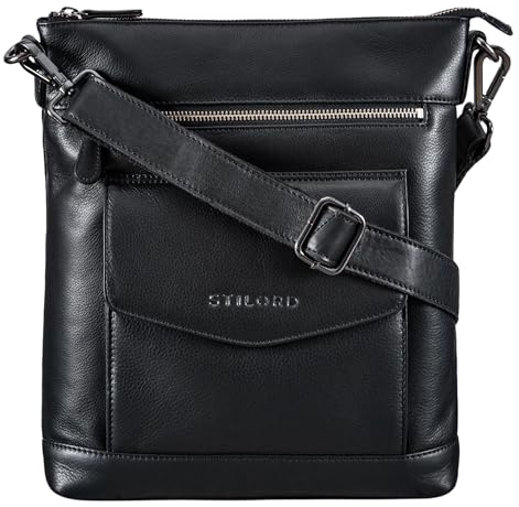 STILORD 'Mailo' Vintage Ledertasche Moderne Umhängetasche für Damen und Herren Schultertasche für 13 Zoll Macbook Handtasche echtes Leder, Farbe:schwarz