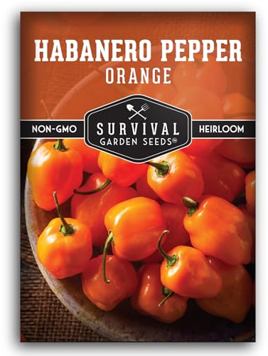 Orange Habanero Seeds for Planting – Fruity Hot Pepper with Fiery Heat, Heirloom Non-GMO Variety for Sauces & Salsas, Productive Plants for Garden or Containers – Survival Garden Seeds (1 Pack)