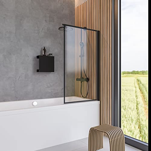 Schulte pare-baignoire 80 x 140 cm, noir, montage gauche droite, encadré, écran 1 volet pivotant rabattable pliant, 180° contre le mur, verre de sécurité 5 mm, joint d'étanchéité
