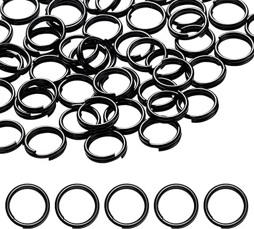 ROSETOR Lot de 50 anneaux fendus noirs en métal de 10 mm pour porte-clés, petits anneaux porte-clés pour organisation de clés, loisirs créatifs et accessoires