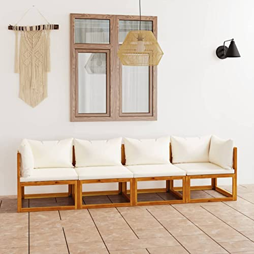 Gecheer Gartensofa 4-Sitzer mit Kissen Gartenlounge Sofa 4 Sitzer Gartenbank Balkonlounge Akazie Massivholz