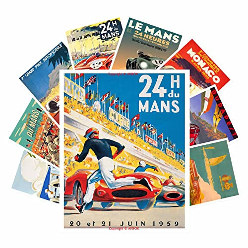 AKBOK 9 Stück Vintage Car Racing Grand Prix Poster, F Poster Formel Poster Auto Racing Print Kunstdrucke, 20.3x25.4 cm, ungerahmt