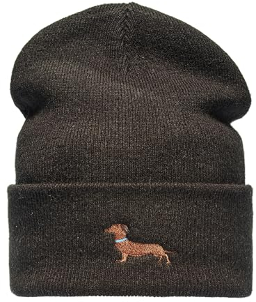 Baddery Strickmütze Herren & Damen : Dackel - Geschenk für Hundebesitzer Jäger Geschenke - Beanie Männer Mütze Gassi (Schwarz)
