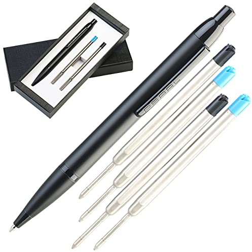 PEARL Druckkugelschreiber: Hochwertiger Druck-Kugelschreiber in Geschenkbox mit 4 Ersatzminen (Schreibset, Kugelschreiberset, Kugelschreiberminen)