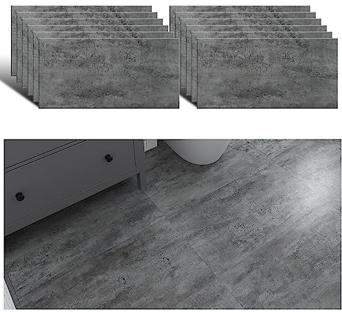 VEELIKE Pavimento in PVC Cemento Grigio Vintage Piastrelle Adesive Pavimento Bagno Impermeabile Mattonelle Adesive Cucina Pavimento Garage Pavimento PVC Adesivo Soggiorno 1,5mm 60cm x 30cm 12 Pezzi
