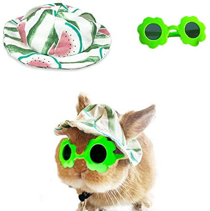 Nopikku Süßer kleiner Sommerhut und Brille, Wassermelone, Kostüm, Zubehör für Haustiere, Hasen, Kätzchen, Meerschweinchen, Chinchillas