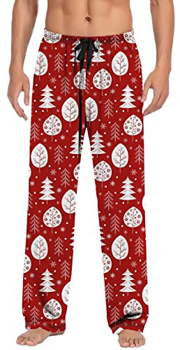 QIFLY Lounge Trousers Pyjama Bottoms Men's Sleepwear Soft Sleep Pants Plaid Loungewear Men's Casual Trousers Checked Loungewear Classic Training Trousers with Pockets