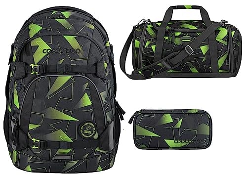 coocazoo MATE Schulrucksack-Set 3tlg inkl. Sporttasche und Schlamperbox (Lime Flash)