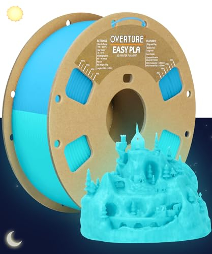 OVERTURE Easy PLA 1.75 mm 3D Druckerfilament, 1kg (2.2 lbs), Verstärkt Zähigkeit PLA, Maßgenauigkeit +/- 0,02 mm (Blau Glow in Dark)