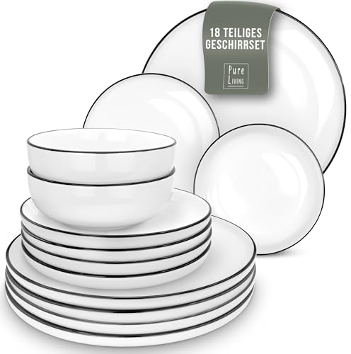Geschirrset 6 Personen Scandi Style - Premium Porzellan weiß 18 Teile - Geschirr Set für Spülmaschine und Mikrowelle - Tafelservice, Schüssel- und Teller Set - Stilvolles Essgeschirr, Geschirr