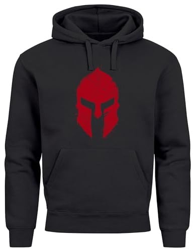 Neverless® Hoodie Herren Print Sparta-Helm Aufdruck Gladiator Krieger Warrior Spartaner Fashion Streetstyle schwarz-rot XXL