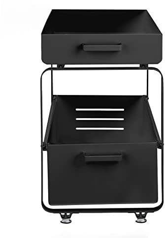 HUOLE Organizzatore a 2 Ripiani con Cassetto Portaoggetti Sotto il Lavandino Scorrevole Cestino Estraibile Portaspezie Organizer per Snack per Cucina Bagno Camera da Letto-40 * 25,5 * 39,5 cm-nero