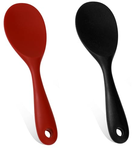 2 Stück Silikon Reislöffel Kochlöffel Servierlöffel Silikon Küchenhelfer Antihaft Reis Kocher Kochlöffel für Reis, Kartoffelpüree Oder Mehr (rot, schwarz)