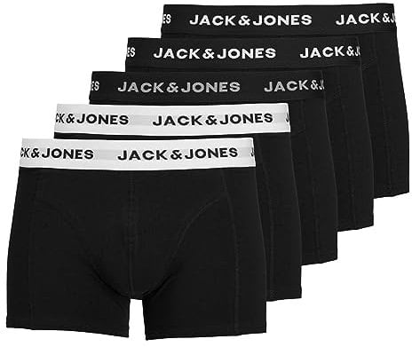 JACK & JONES Herren Unterhosen Shorts Boxershorts Trunks 5er Pack, Farbe:Schwarz, Wäschegröße:2XL, Artikel:- Black/Black/Black-White