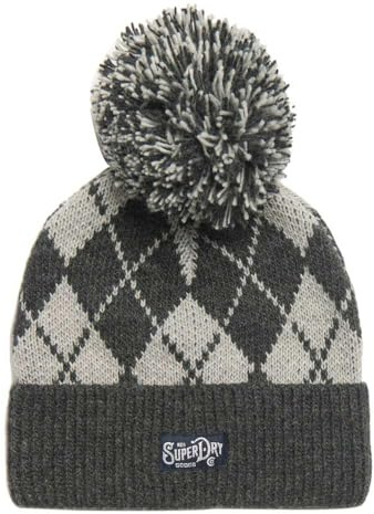 Superdry Damen Gemusterte Beaniemütze aus Strickgewebe Grau Argyle 1SIZE