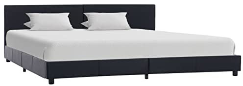 KTHLBRH Polsterbett Bett kopfteil bezug Bettgestell Schwarz Kunstleder 180x200 cm