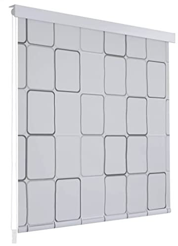 Gecheer Duschrollo 120x240 cm mit Quadratmuster, wasserabweisend und schnelltrocknend, Duschvorhang aus Eva-Material mit seitlich montierbarer Zugschnur für Badezimmer oder als Raumteiler