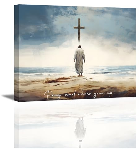 PIY PAINTING Leinwandbilder Jesus Christliche Kreuz Bilder auf Leinwand, Wand Dekoration Wandbilder mit Innenrahmen für Yoga Raum Büro Schlafzimmer Wohnzimmer Home Deko, als Geschenk 1 Paneel, 40x30cm