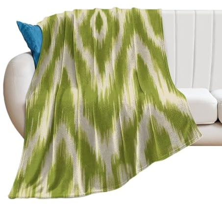 DreamAutumn Ikat Überwurfdecke, warm, superweich und plüschig, Flanell-Überwurf für Bett, Couch, Sofa, Büro, leichte, gemütliche, flauschige Decken für Kinder, Damen, Herren, 101,6 x 127 cm, Grün