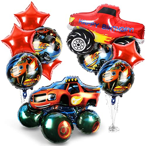 Auto Geburtstagsdeko Jungen, Folienballon Car, Rennwagen Party Deko, Kindergeburtstag Deko Set mit Rennauto Luftballon, Roter Sternförmiger Ballons