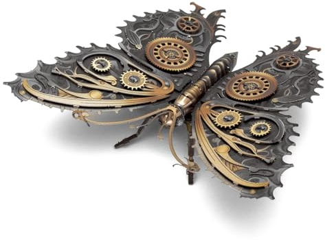 Fascinations ME1021 Metal Earth Metallbausätze - Steampunk Schmetterling, lasergeschnittener 3D-Konstruktionsbausatz, 3D Metall Puzzle, DIY Modellbausatz mit 1.5 Metallplatinen, ab 14 Jahre