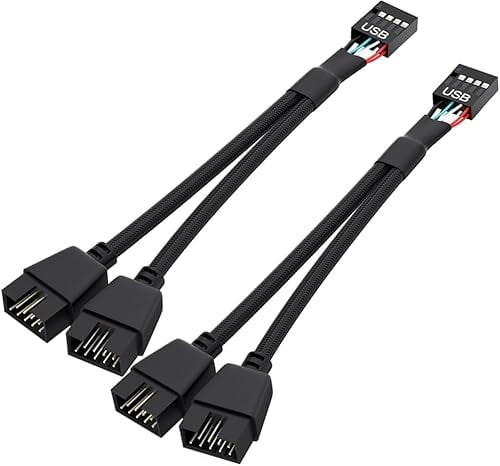 2 Stück Motherboard USB 2.0 zu Dual 9 Pin Extension Splitter: USB Header Kabel für Interne Computer (Geflochtene Schwarz)