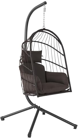 HinHocker Fauteil hamac avec châssis | Marron | Balançoire Suspendue pour l’intérieur,l’Exterieur, terrasse | Coussins et Rembourrage de siège | Fauteuil en Osier, Fauteuil Suspendu en Oeuf