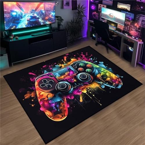Gaming Bereich Teppich Kinderteppich Jungen Kinder 3d-gedruckter Neon-spiele Cool Graffiti Gaming Gamer Muster Sofa Bett Teppiche Gaming Schlafzimmer Gaming Zimmer Deko Carpets (Farbe,160x200cm)