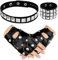 XDGBGFN 4-teiliges Set Punk Accessoires Punk Nietenarmband Handschuhe und Halsband Schwarz Gothic-Outfit Set Verstellbare Nietenarmband und Halsband für Kostümzubehör