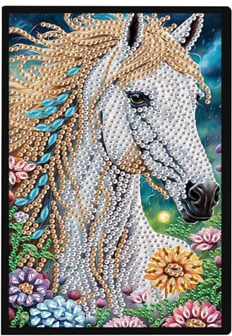 SHEGZHUC 14.5x21cm Diamond Painting Notizbuch A5 Blank Diamant Painting Notizbuch Diamant Malerei Notizbuch Diamond Painting Strass Special Spezialsteine Tagebuch Mädchen Geschenke(Weiße Pferde)