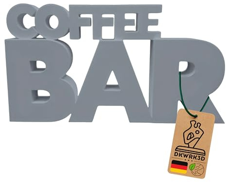 DKWRK3D Coffee Bar Schriftzug - Aufsteller Schild Dekoration - Kaffee Deko - Kaffeebar - Kaffeeecke - Küche Deko Schild - Kaffeetheke (Grau, L)
