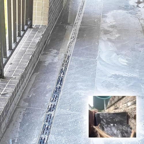 Bodenablauf aus Edelstahl für Einfahrten, schmal, linear, Metallkanalrostabdeckung, schmale Terrassenentwässerung, französisches Ablauf-Set, 3 x 5 x 100 cm