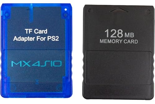 whiteeeen MX4 ISO TF Card Reader Adapter Transparent Blue and 128MB Memory Card for PS2
