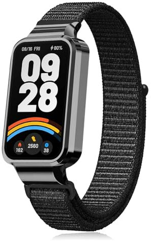 PaceBid Nylon Armband für Xiaomi Smart Band 9 Active(Mi Band 9 Active), Elastisches Sport Uhrarmband mit Schutzrahmen, Aatmungsaktive Nylon Loop Ersatzarmband für Xiaomi Redmi Smart Band 3 - Schwarz